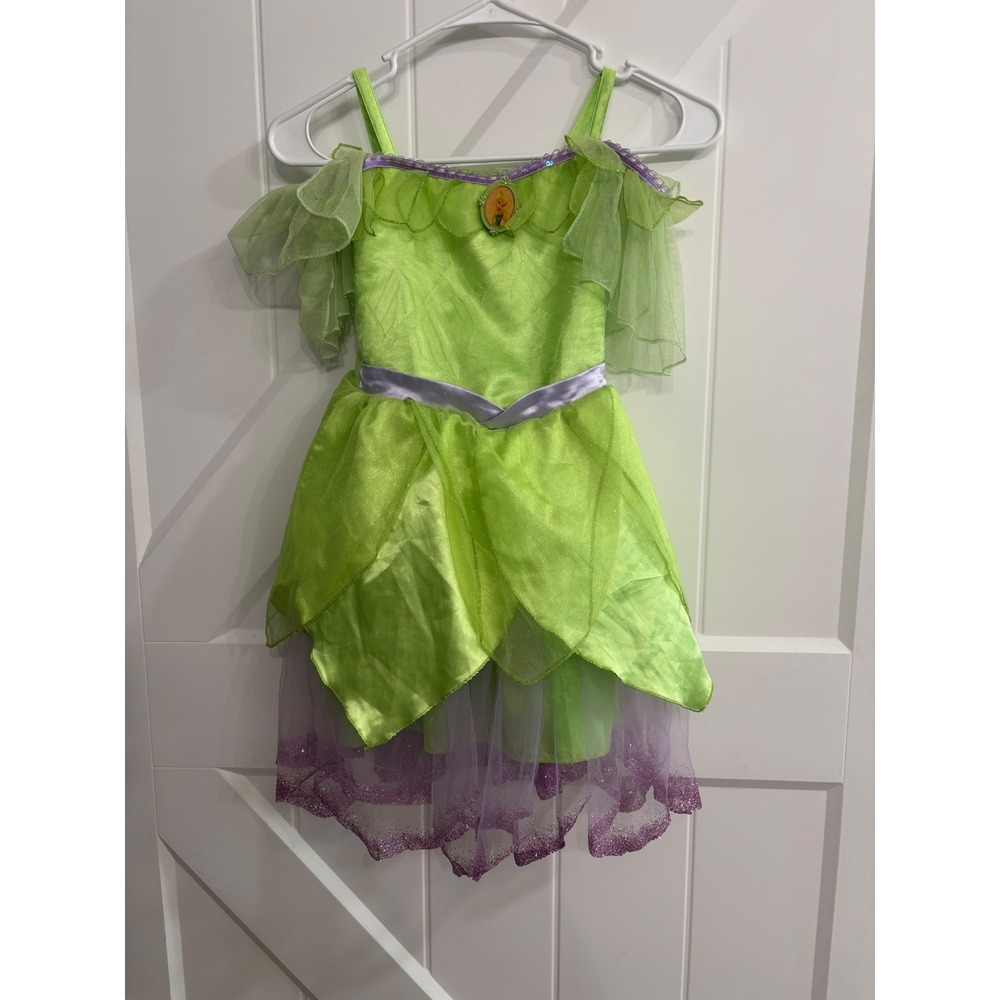 Disney Store Tinker Bell Costume Dress Girls 5/6 Green Purple Fairy Halloween